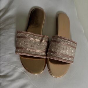 Fashion Nova Gold Slide Sandals with Textured Band